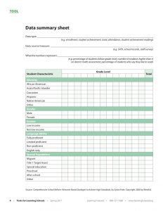 Image for aesthetic effect only - Tool-1-data-summary-sheet