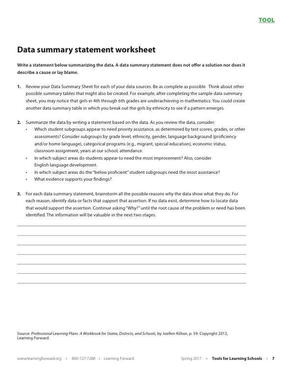 Image for aesthetic effect only - Tool-4-data-summary-statement-worksheet