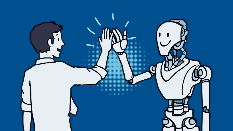 educator high-fiving AI robot